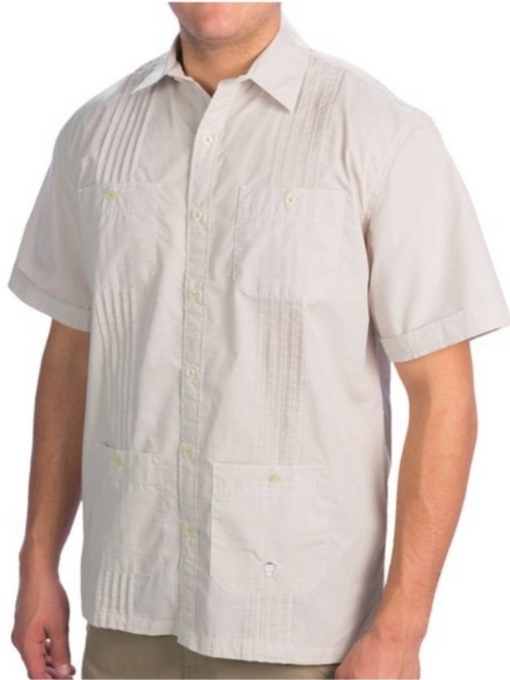 Howler Brothers Short-Sleeve Guayabera Shirt in Light Beige